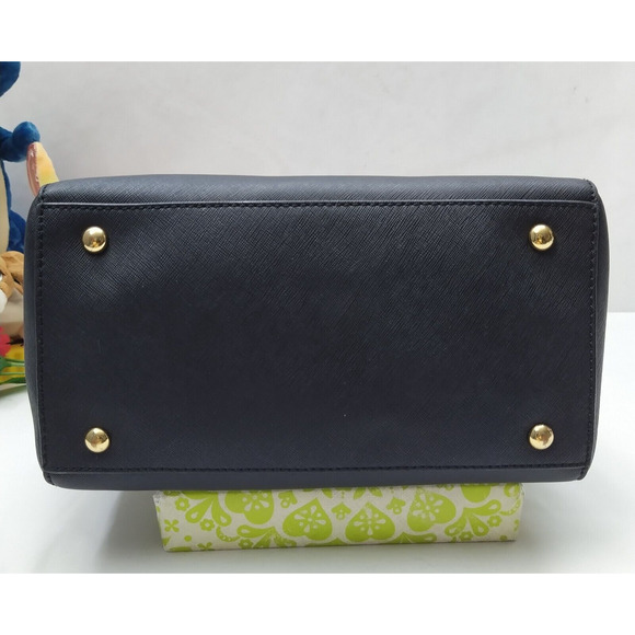 Michael Kors Black Leather Domed Double Handles Zipper Satchel Bag - Picture 6 of 14